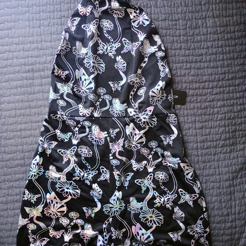 Black and White Iridescent Butterfly Print Romper
